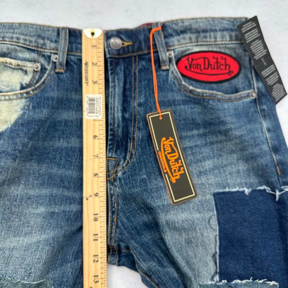 Von Dutch Originals Mens Patchwork Distressed Jeans Blue 32x32 VD27121MD21 NWT - Picture 9 of 16